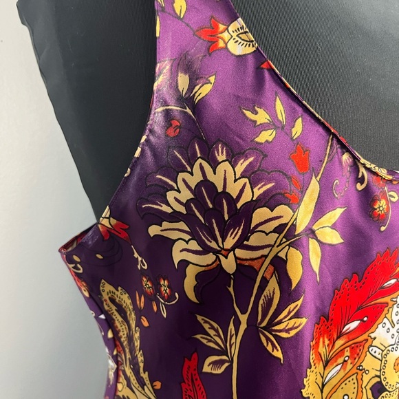 Natori paisley printed purple midi length satin nightgown size large - Picture 2 of 8